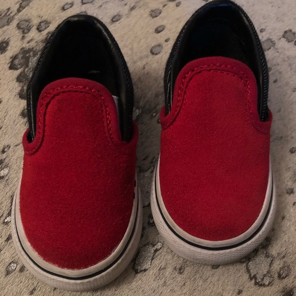 red suede slip on vans